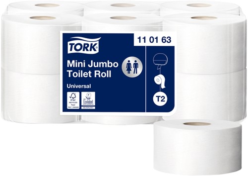 Toiletpapier Tork T2 1-laags wit advanced 110161 ds/12