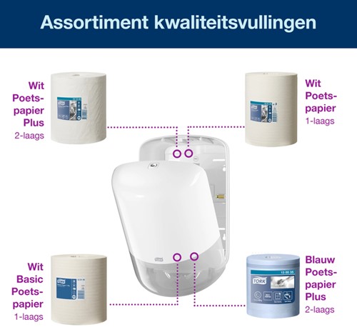 Poetspapierdispenser Tork M2 Elevation 559000 wit-3
