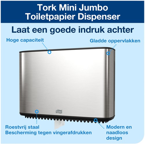 Toiletroldispenser Tork T2 mini jumbo RVS 460006-2