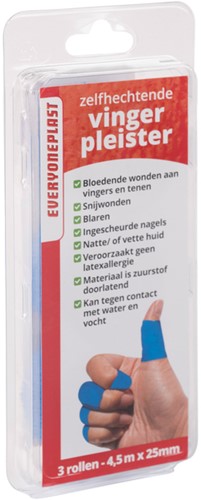 Vingerpleister zelfklevend gerold 25mmx4,5m blauw 3stuks