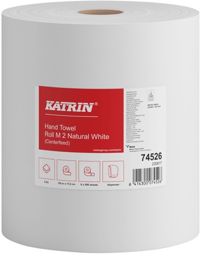Handdoekrol Katrin Centerfeed M2 74526 2laags 19cmx135m doos/6