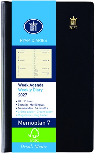 Agenda 2027 Ryam Memoplan 7 Suprema 7dagen/2pagina's ringplastic assorti-2