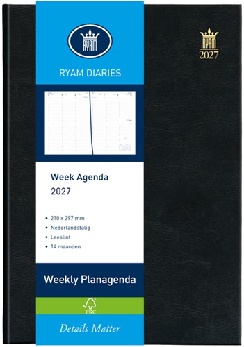 Agenda 2027 Ryam Weekly Mundior 7dagen/2pagina's zwart