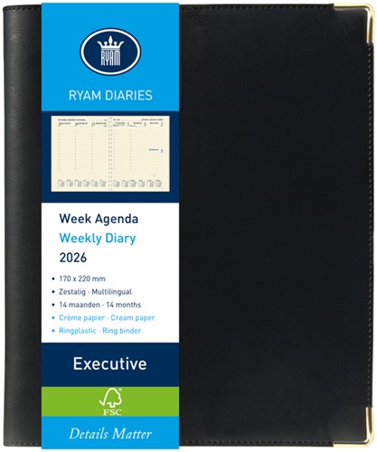 Agenda 2026 Ryam Executive Nappa 7dagen/2pagina's ringplastic zwart