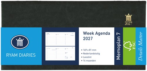 Agenda 2027 Ryam Memoplan 7 Mundior 7dagen/2pagina's landscape zwart