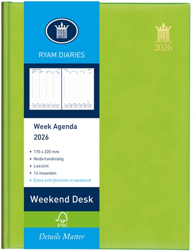 Agenda 2026 Ryam Weekplan Weekend Desk Lazio 7dagen/2pagina's assorti