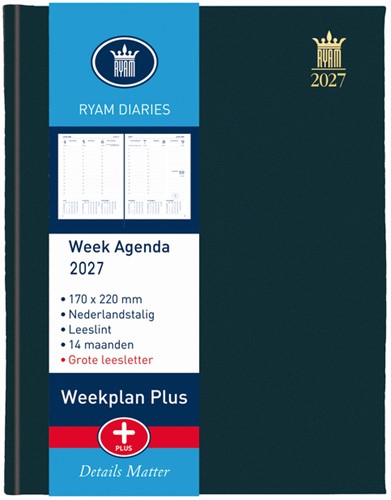 Agenda 2027 Ryam Weekplan Plus Mercury groot letter 7dagen/2pagina's zwart