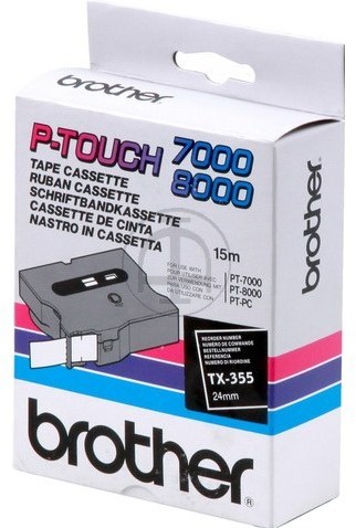 Brothertape TX-355 24mm wit op zwart