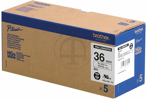 Brothertape HGE-261V5 36mm zwart op wit high grade pk/5