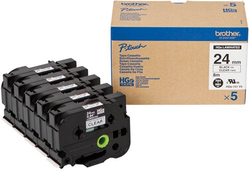 Brothertape HGE-151V5 24mm zwart op helder high grade pk/5