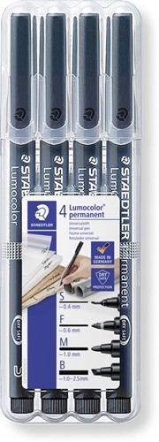 Viltstift Staedtler Lumocolor permanent pen set - Box S-F-M-B zwart