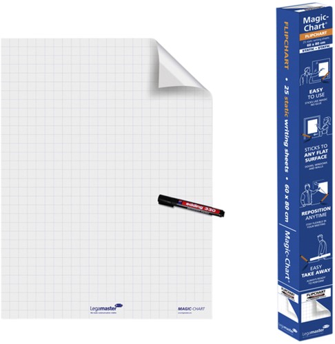 Magic-Chart Legamaster Whiteboard 60x80cm wit met ruit rol/25vel