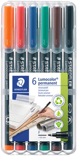 Viltstift Staedtler 318 F OHP Lumo permanent WP6 assorti pk/6