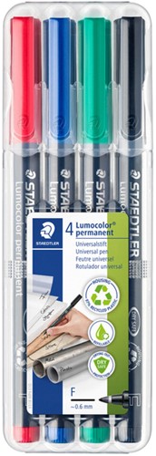 Viltstift Staedtler 318 F OHP Lumo permanent WP4 assorti pk/4