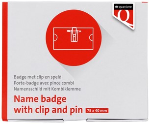Badge 40x75mm Quantore clip+speld