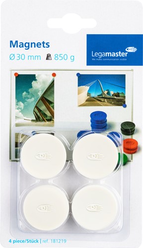 Magneet Legamaster 30mm 850gr wit pk/4