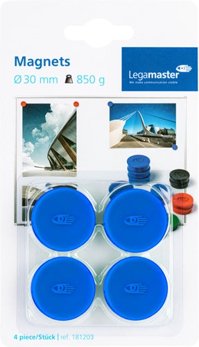 Magneten 30mm Legamaster 850gr blauw pk/4