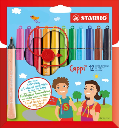 Viltstift STABILO Cappi 168 assorti pk/12