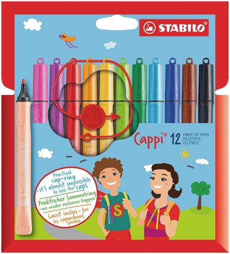 Viltstift STABILO Cappi 168 assorti pk/12