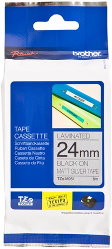 Brothertape TZE-M951 24mm zwart op mat zilver 