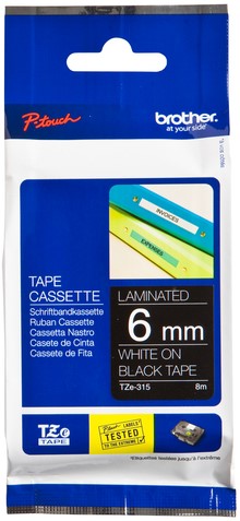 Brothertape TZE-315  6mm wit op zwart