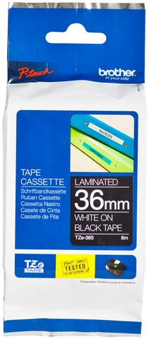 Brothertape TZE-365 36mm wit op zwart
