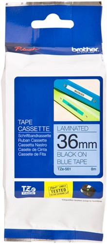 Brothertape TZE-561 36mm zwart op blauw