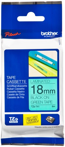 Brothertape TZE-741 18mm zwart op groen