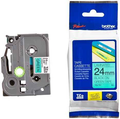Brothertape TZE-751 24mm zwart op groen-3