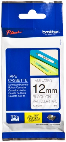 Brothertape TZE-M31 12mm zwart op mat transparant