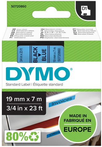 Dymotape D1 19mm zwart op blauw 45806