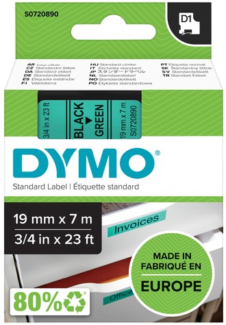 Dymotape D1 19mm zwart op groen 45809