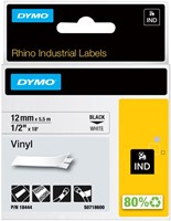Dymotape Rhino Vinyl 12mm zwart op wit 18444