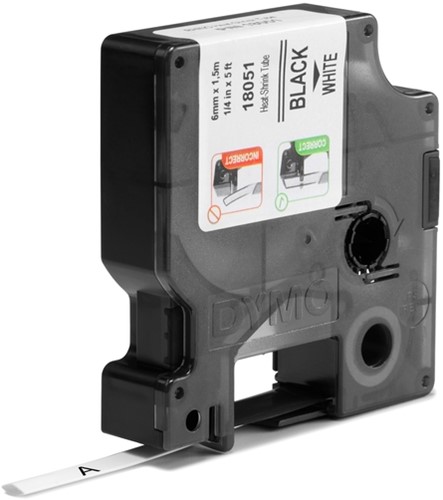 Dymotape Rhino Krimpkous  6mm zwart op wit 18051-2