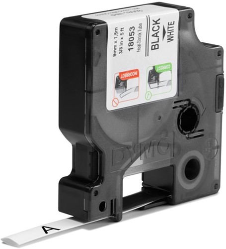 Dymotape Rhino Krimpkous  9mm zwart op wit 18053-2