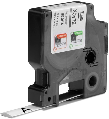 Dymotape Rhino Krimpkous 12mm zwart op wit 18055-2