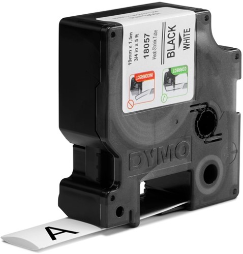 Dymotape Rhino Krimpkous 19mm zwart op wit 18057-2