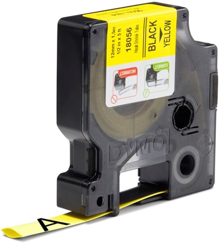 Dymotape Rhino Krimpkous 12mm zwart/geel 18056-2