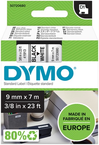Dymotape D1  9mm zwart op wit 41913