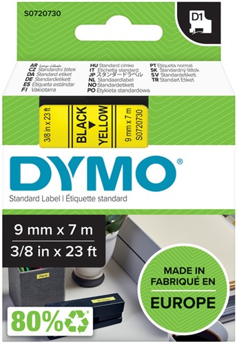 Dymotape D1  9mm zwart op geel 40918