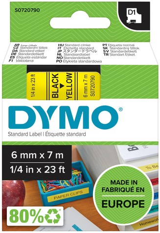 Dymotape D1  6mm zwart op geel 43618