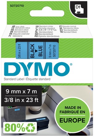 Dymotape D1  9mm zwart op blauw 40916