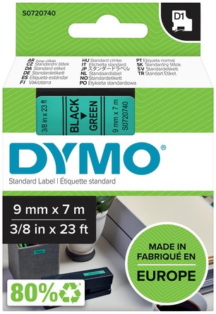 Dymotape D1  9mm zwart op groen 40919