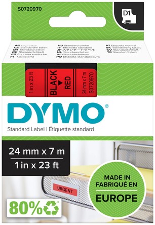 Dymotape D1 24mm zwart op rood 53717