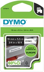 Dymotape D1 19mm zwart op wit Polyester 16960