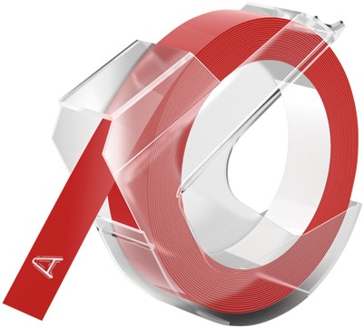 Labeltape Dymo 9mmX3m rol glossy vinyl prof rood