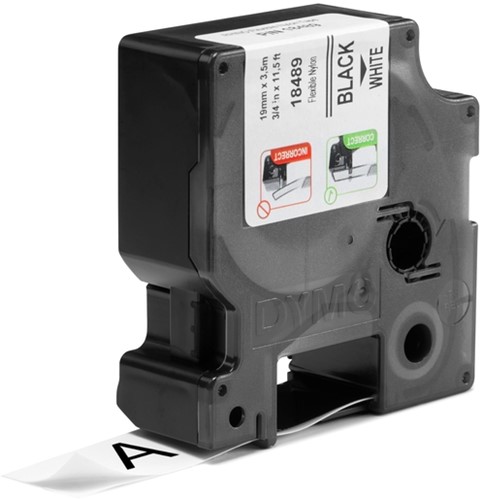 Dymotape Rhino Flexibel nylon 19mm zwart op wit 18489-2