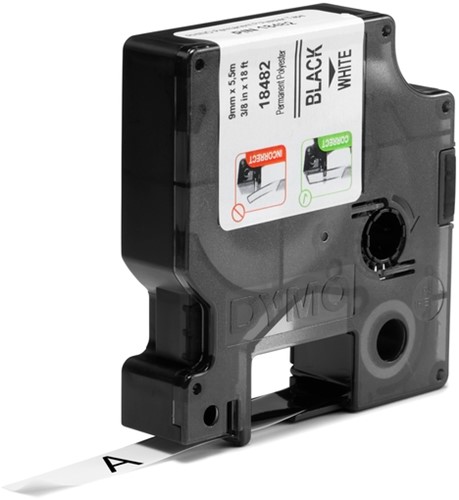 Dymotape Rhino Permanent polyester  9mmx5,5m zwart op wit 18482-2