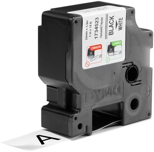 Dymotape Rhino Permanent polyester 24mmx5,5m zwart op wit 1734523-2