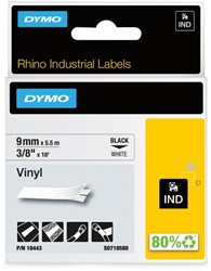 Dymotape Rhino Vinyl  9mm zwart op wit 18443